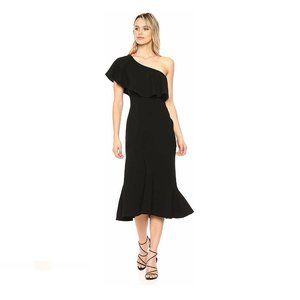 Dress the Population Raquel ONE Shoulder Ruffle Mermaid MIDI Dress, Blac